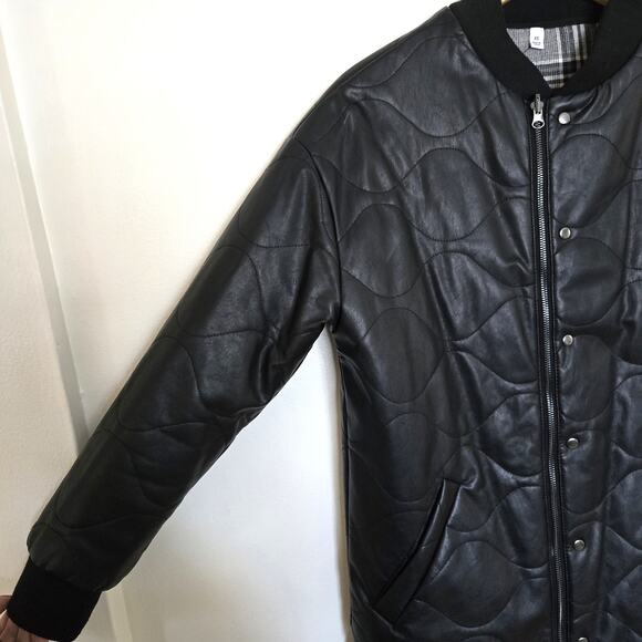 Evereve Georgetown Coat Faux Leather Long Quilted Reversible Plaid Jacket XS - Picture 7 of 16